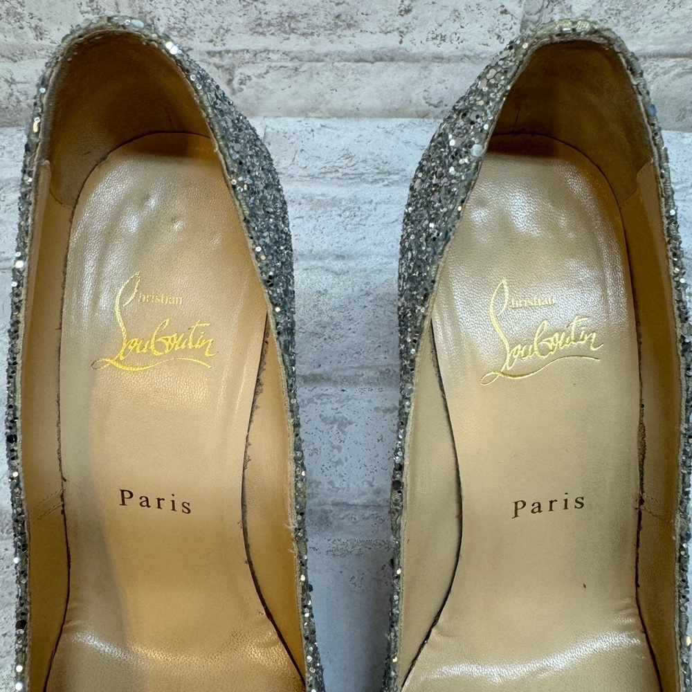 Christian Louboutin Metallic Silver Coarse Glitter Lady Lynch Pumps Size 37 US 7 - Picture 5 of 13